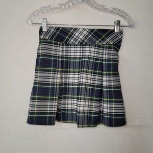 School Apparel Inc Plaid Pleated Skirt Kids Size 6 Reg Green Navy Yellow Tartan